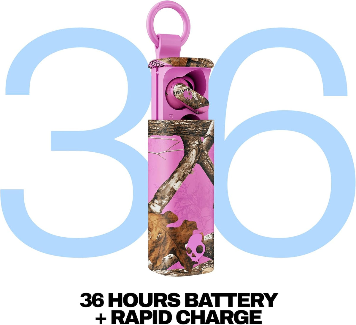 Skullcandy Dime Evo Wireless Earbuds, Bluetooth Headphones, Noise Isolating Fit, Up to 36 Hours Battery, Microphone for iPhone Android, Easy Carry with Clip-Anywhere Case - Realtree Edge Colors Pink