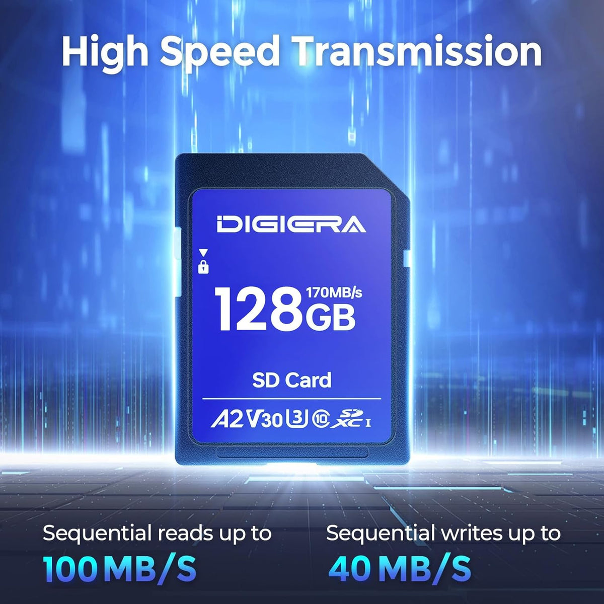 128GB CS100 100MB/s, C10, U3, V30, 4K (1 Pack) DIGIERA SDXC UHS-I Memory Card - up to UHD, SD Card for Computers