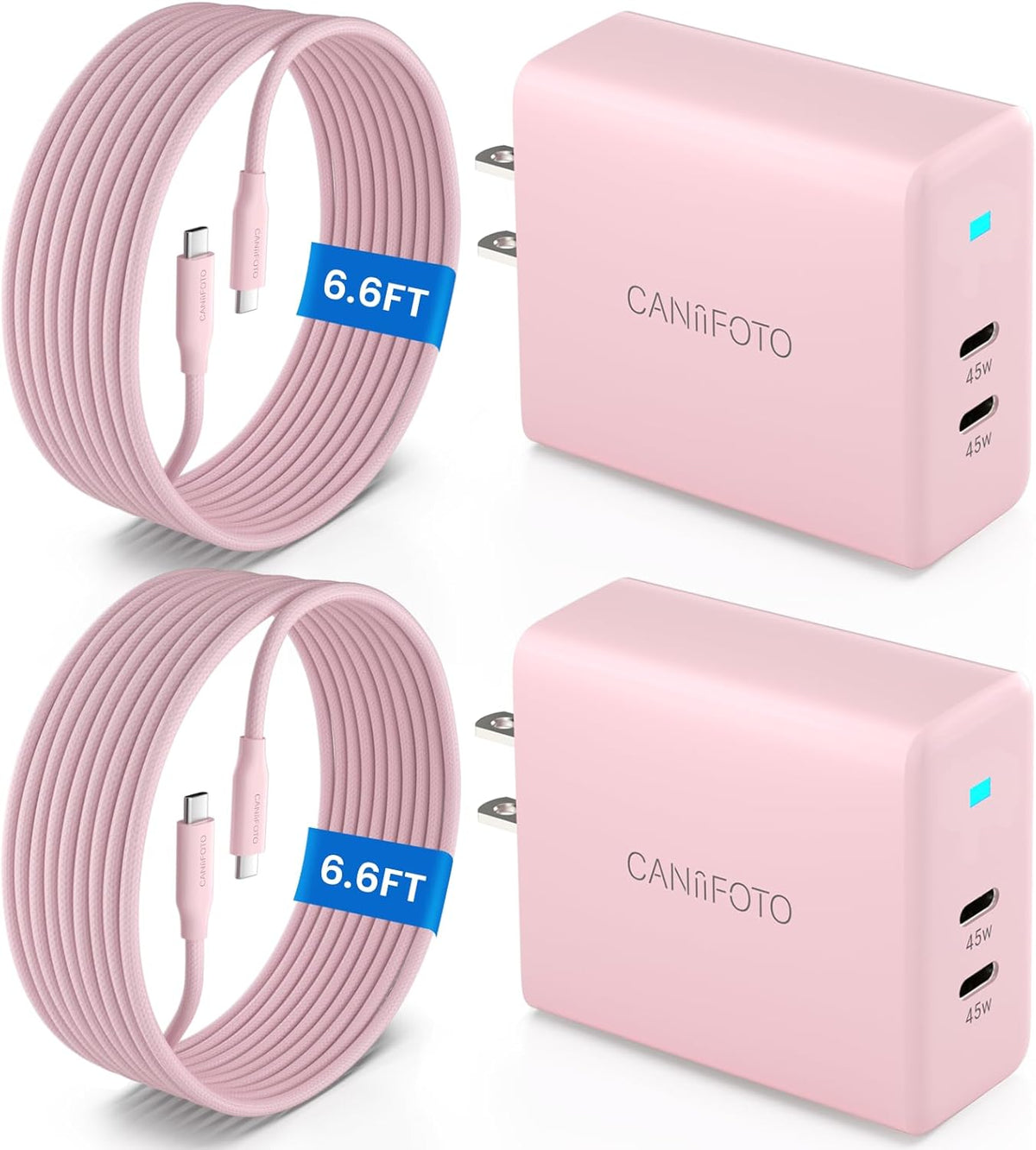2Port 45W Super Fast Charger Type C, 2Pack 45W USB-C Charger Fast Charging for Samsung Galaxy S24 Ultra/S24+/S24/S23 Ultra/S23+/S22/S20/Note10+ with 2X 10ft Type C Cord (Pink)