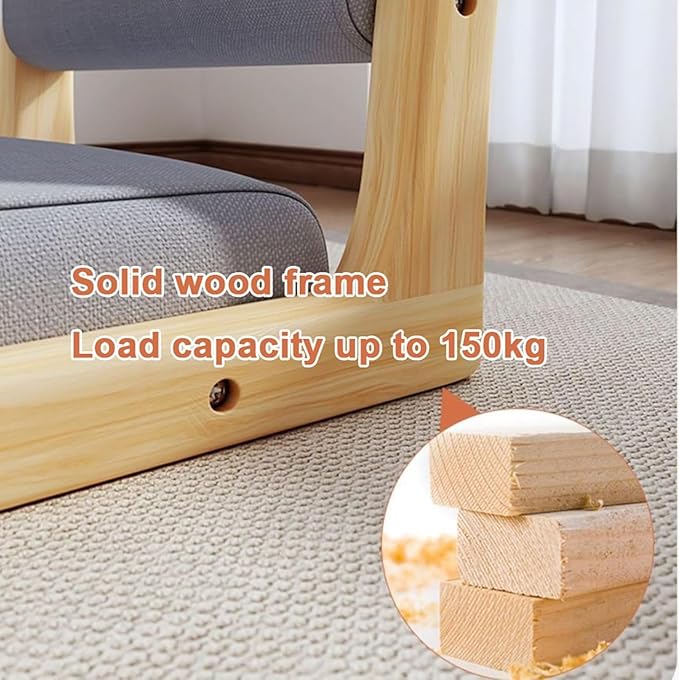 BTZHY Floor Chair Wooden Tatami Chair Floor Chair with Upholstery Lazy Susan Meditation Floor Seat for Bay Window Living Room Bedroom(Orange LeatherWood)