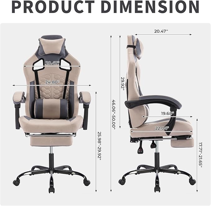 Gaming Chair Home Office Computer Chair Ergonomic Executive Swivel Rolling Chair with Footrest Comfortable Headrest and Lumbar Support for Back Pain Women Men (Grey)