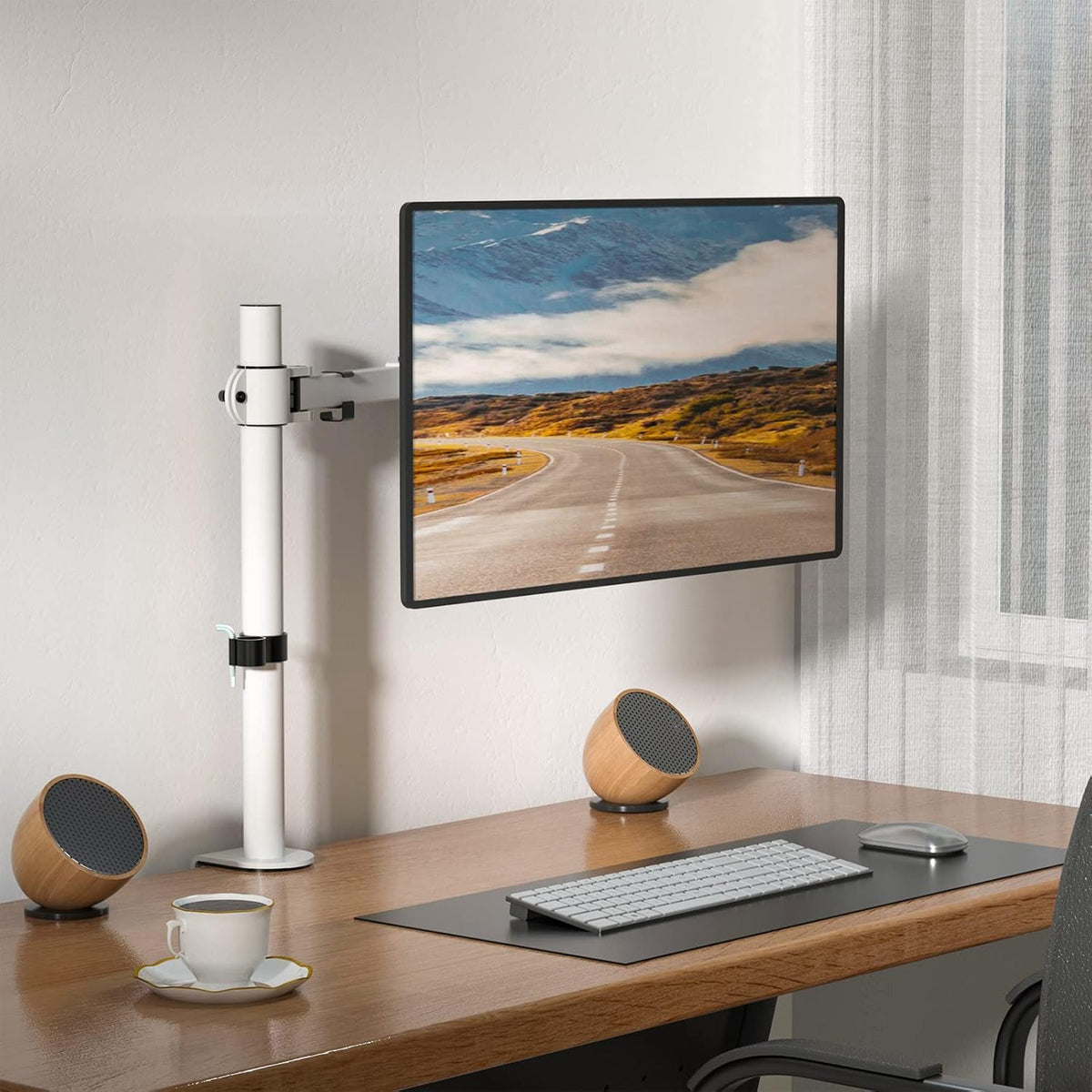 WALI Monitor Arm Mount for Desk, Single Computer Desk Mount, Monitor Bracket Mount Stand Single, up to 32 inch, 22 lbs (M001-W), White