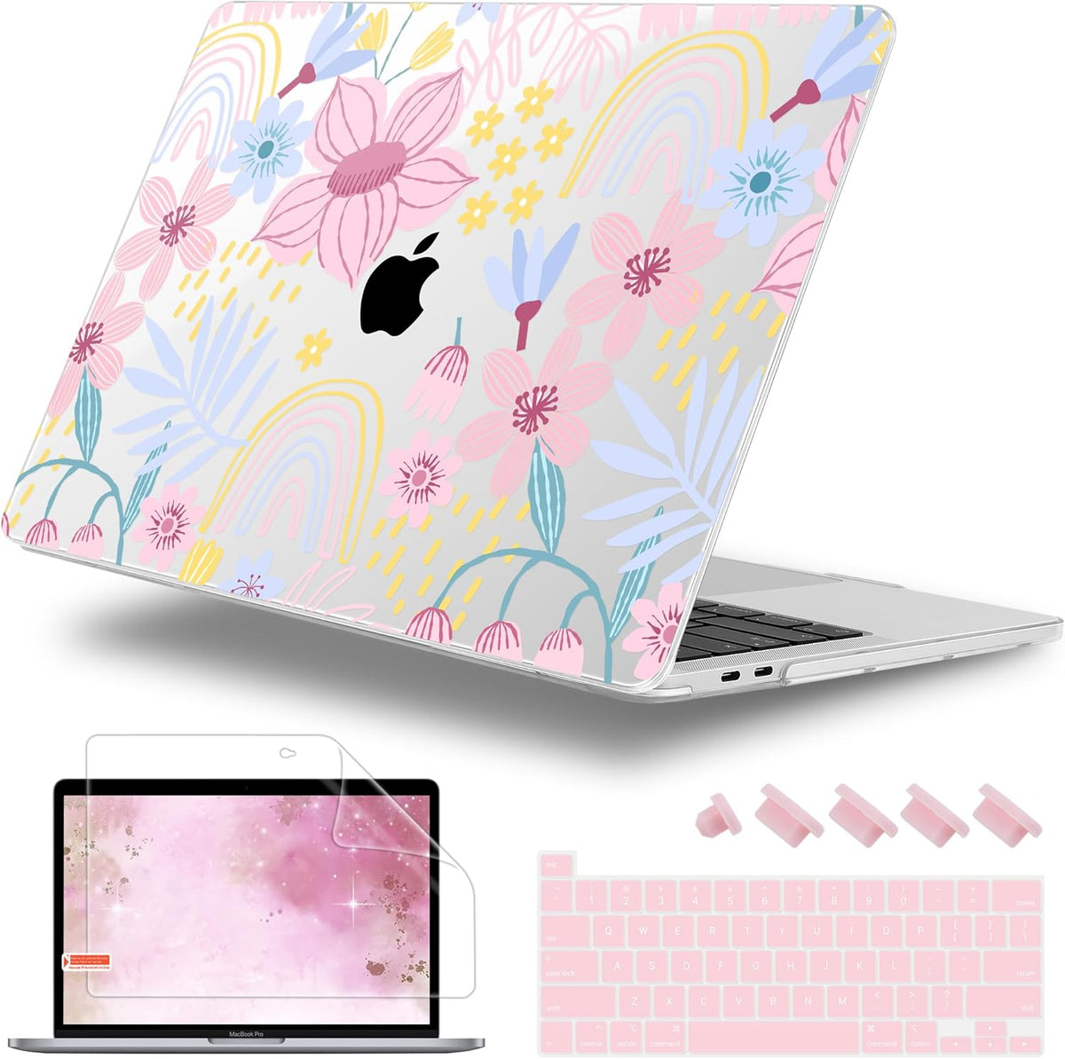 for MacBook Pro 16 inch Case 2019 2020 Release Model A2141, Plastic Hard Shell Cover with Keyboard Cover & Screen Protector for MacBook Pro 16 inch with Touch Bar & Touch ID, Florals