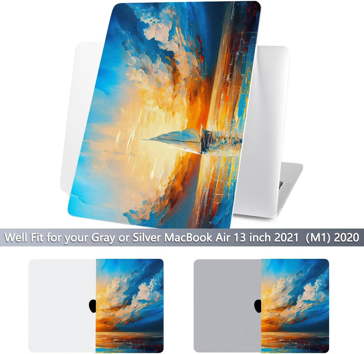 Batianda Design Case for M1 MacBook Air 13 Inch Model A2337 A2179 A1932 2021 2020 2019 Release,3D Painted Landscape Series Hard Shell with Keyboard Cover & Screen Protector, Sail