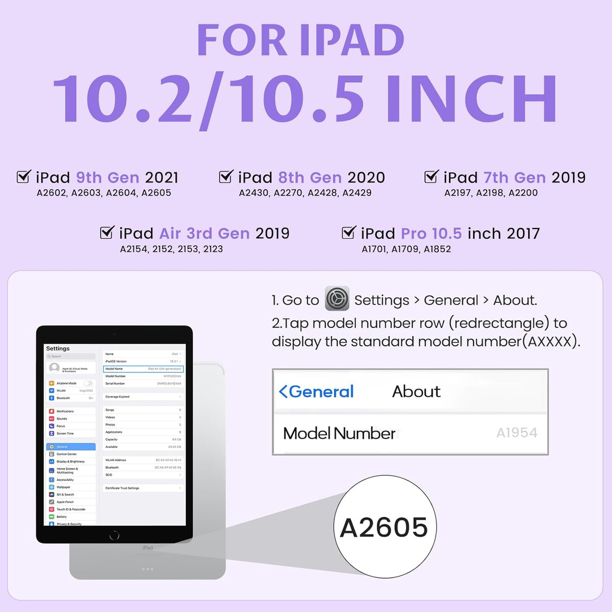 OYEEICE Keyboard Case for iPad 9th Generation - Detachable Wireless Backlit Keyboard, Magnetic Cover with Pencil Holder for iPad 9th/8th/7th Gen 10.2 inch, iPad Pro 10.5" & iPad Air 3rd - Purple