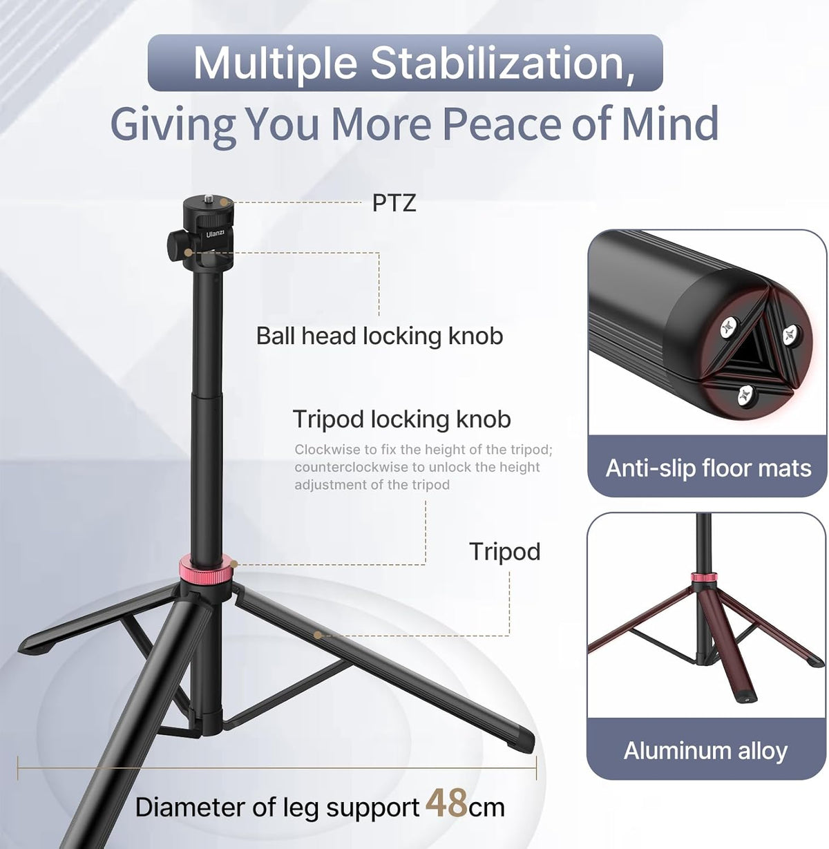 ULANZI MT-79 Extendable Tripod Aluminum, 81" Portable Adjustable Light Stand with 1/4" Screw, 360° Ball Head Camera Phone Tripod for Camera Video Light Smartphone, Lightweight for Travel