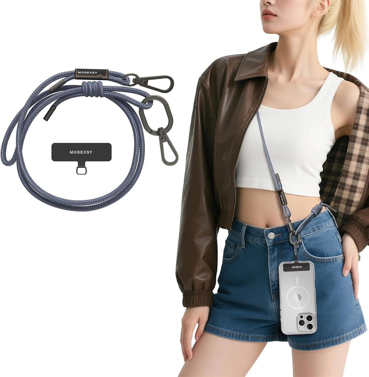 MAGEASY Universal Cell Phone Lanyard - Anti-Theft Rope Crossbody Phone Strap for iPhone 16 Pro Max & Most Smartphones, for Men & Women | 6mm Riverside Blue