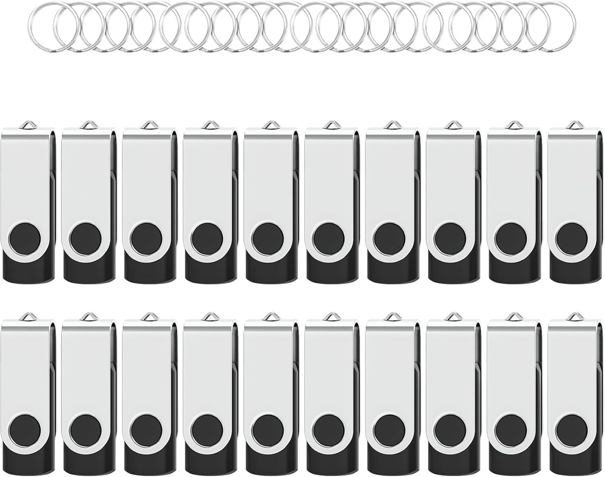 USB Flash Drives 2GB 20 Pack, Wooolken USB 2.0 Thumb Drives with Keychains Memory Stick USB Drive Pendrive for PC Laptop Computer (Black)