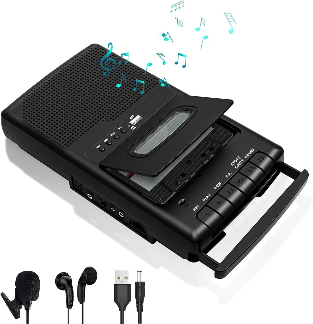 Cassette 3.5MM Cassettes Retro Player & Tape Recorder with Standalone Mircophone, Portable Tape to USB Digital