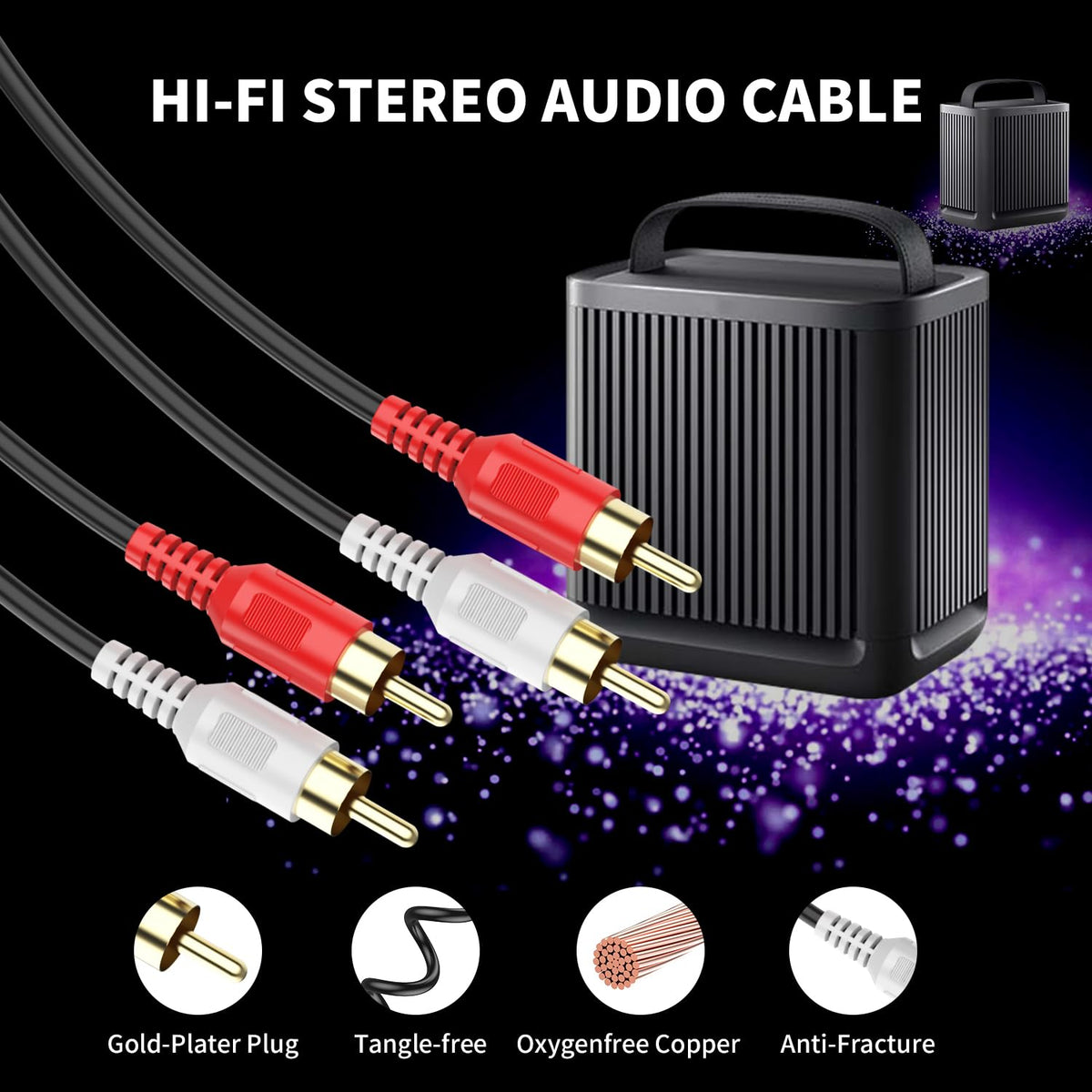 Abireiv 50ft,2RCA [24K 2RCA 2RCA RCA Cable M/M Stereo Audio Cable Gold Plated | Copper Core] Male to Male.for Home