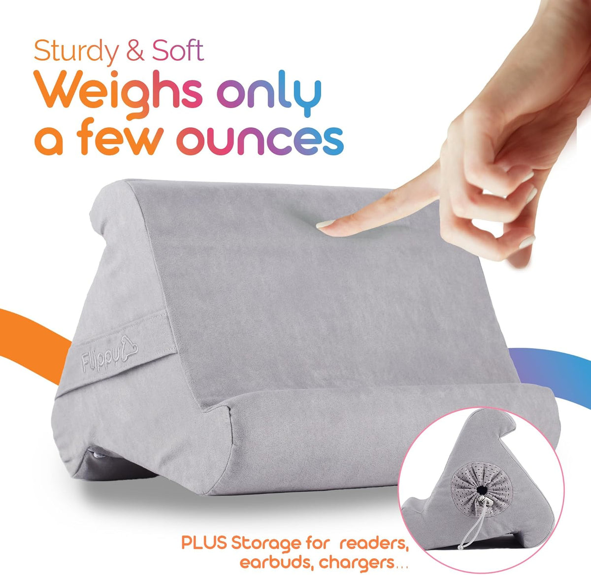 Flippy Tablet Pillow Stand - Cushion Tablet Stand & Holder, Bed Support for Lap and Desk, Compatible with Phone & Book Reading: Kindle, iPad Pro, iPhone & Samsung - Greyster