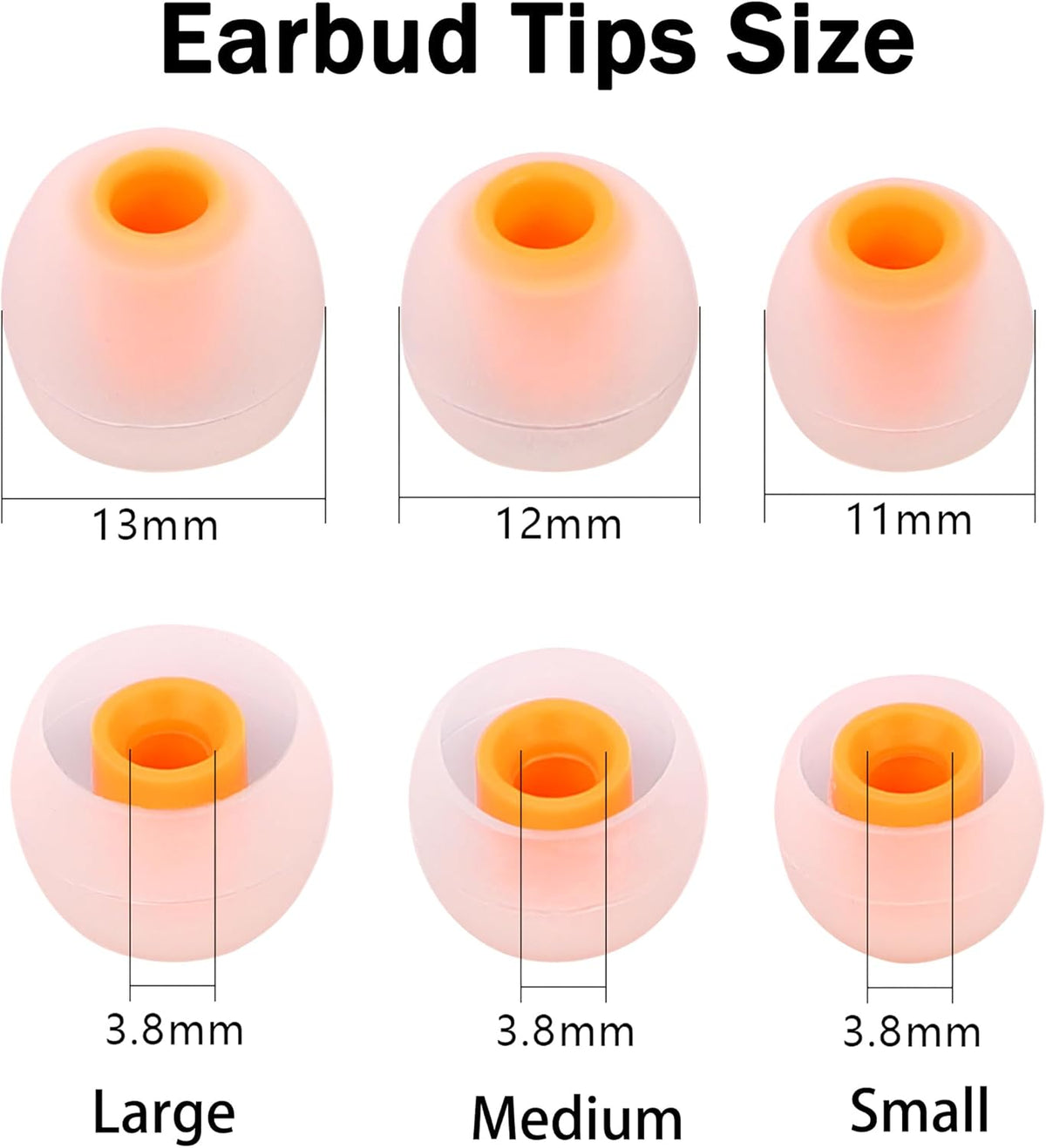 Earbud Replacement Tips - Silicone Earbud Tips Fit Most In-Ear Earbuds (Inner Hole 3.8mm - 5.1mm) - 9 Pairs S M L