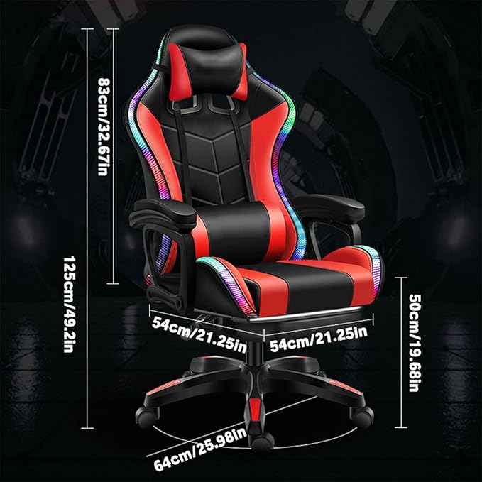 Video Gaming Chair with Speakers and RGB Lights Ergonomic Chair with Seven-Point Massage Function Computer Chair with Footrest and Lumbar Support Gaming Chairs for AdultsPink