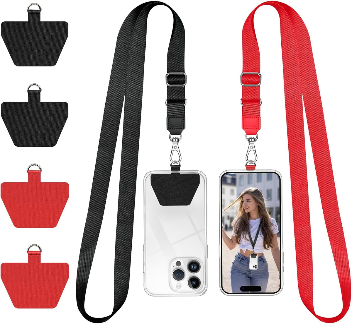 Doormoon Phone Lanyard, Universal Neck Strap with Patch for Phone Case Wallet Tether Key Chain ID Badge Holder for Most Smartphones, 2 Pack, Black Red