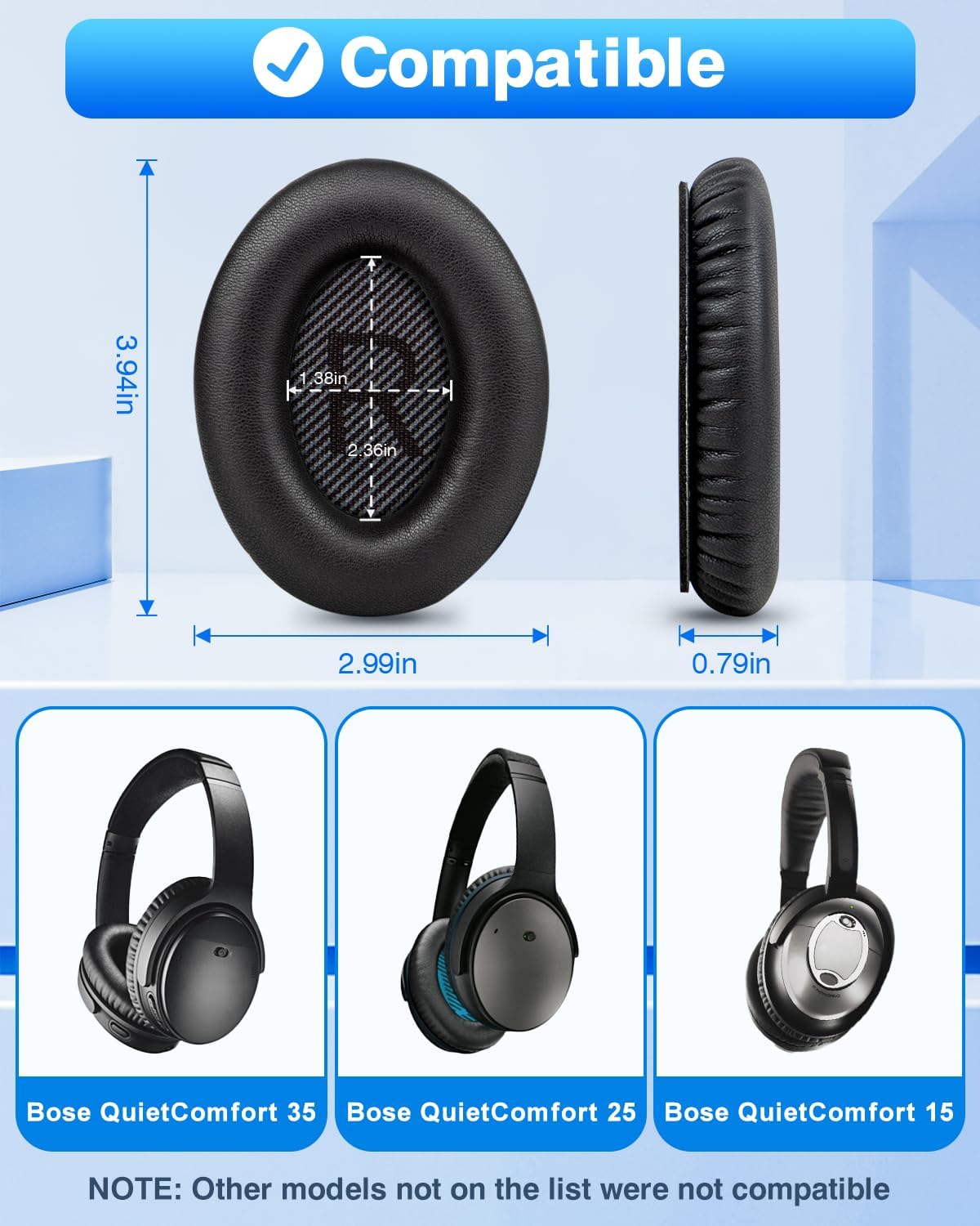 Link Dream Ear Pads for Bose Quiet Comfort 35 Soft Protein Leather Replacement Earpads Ear Cushions Ear Pad for Bose QC 35/25 / 15 QC2 / Ae2 / Ae2i / Ae2W / Sound Link/Sound True (Black)