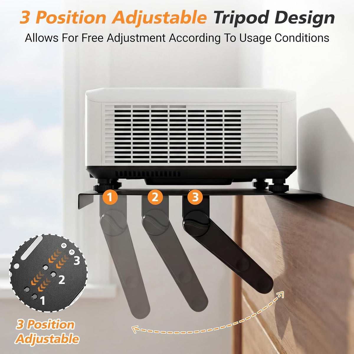 ElaraBerry 10.6 8.2 Inch No Drill Metal Projector Shelf for Wall Mounted, x Adjustable Angle Projector Stand for Sofa