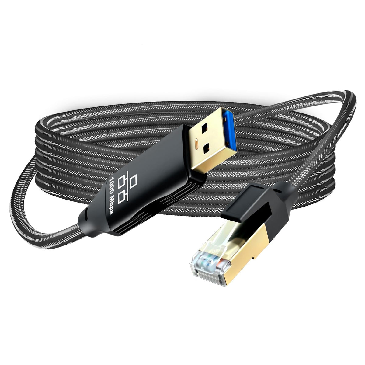 Jelly Tang USB to Ethernet Cable 3Ft,USB 3.0 Male to RJ45 Serial Adapter Directly Connected, Compatible with Laptop, PC, MacBook, Switch, Windows
