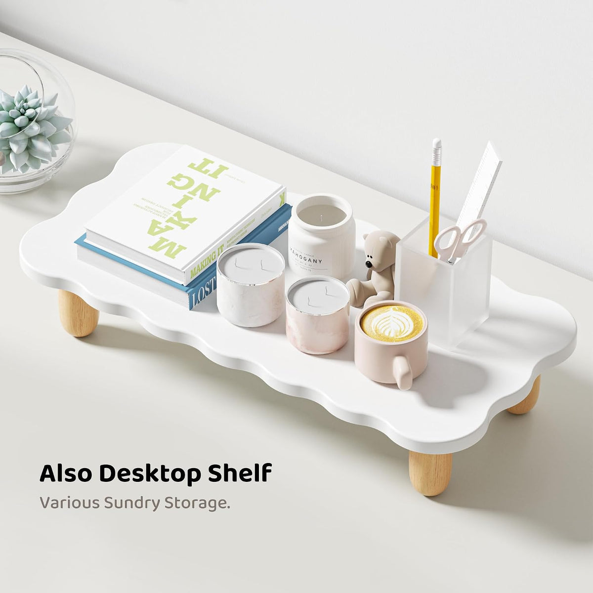 AFOOYO Monitor Stand Riser, Cookie-Shaped Sturdy Wood Computer Monitor Stand for Desk, Ergonomic Desk Stand