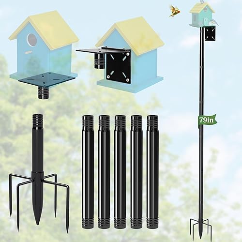 79-Inch Birdhouse Pole Stand, Heavy Duty Metal Bird House Mount with Ground Stake Base, Multi-Section Outdoor Pole for Birdhouses, Feeders & Garden