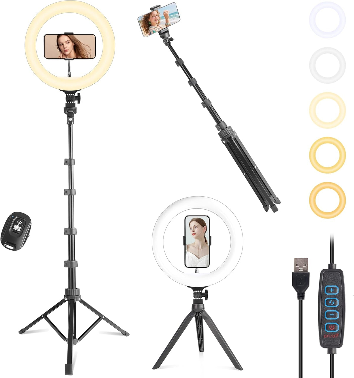 UEGOGO 10'' Ring Light with 72'' Tripod Stand, Dimmable LED Ringlight for Live Stream, Photography, Makeup, Video Recording
