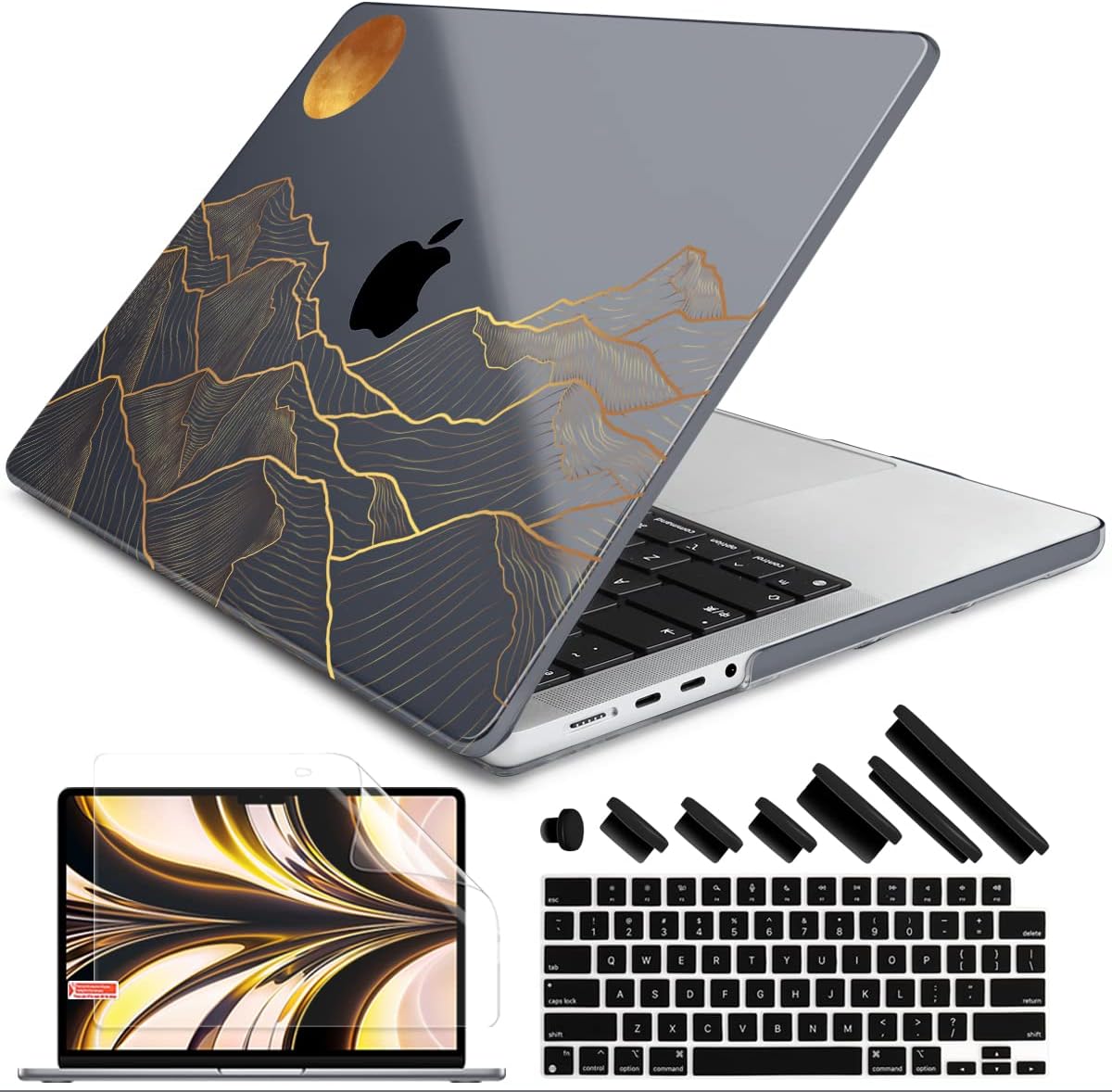 DONGKE for M4 MacBook Pro 16 Inch Case 2024 2023 2021 A3403 A3186 M3 A2991 M2 A2780 M1 A2485 Pro/Max Chip, Plastic Hard Shell Case & Keyboard Cover for Mac Pro 16 with Touch ID, Abstract Mountain