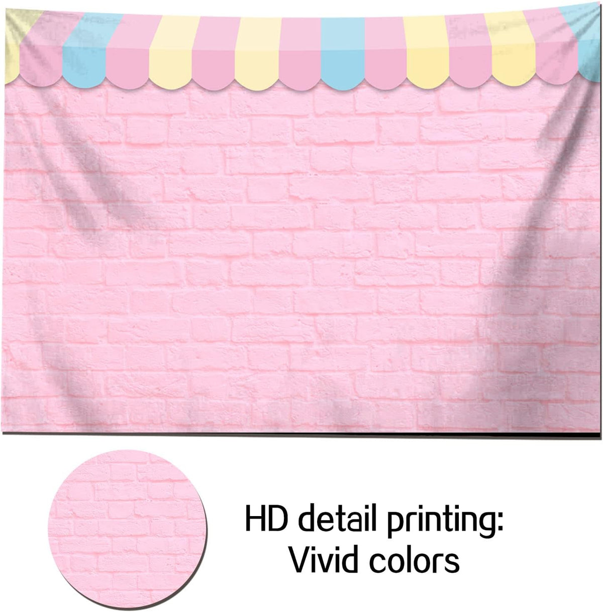 HQM 7X5ft Pink Brick Wall Ice Cream Parlor Photography Background Fabric Princess Girl Kids Baby Girl Birthday Party