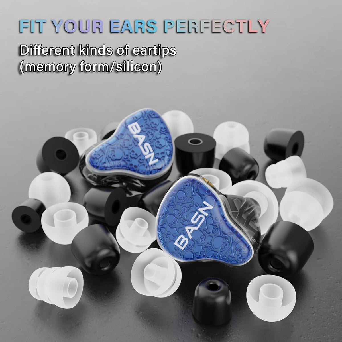 BASN Bmaster5 in Ear Monitors, 5 Drivers Drummer Headphones with Powerful Bass, Noise Isolation IEM Earbuds with Detachable MMCX Sliver-Plated OFC Cable for Musicians (Sapphire Blue, MMCX)