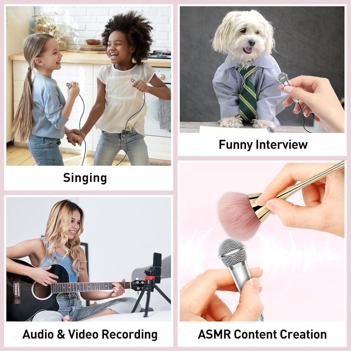 2PCS Mini Microphone for iPhone iPad Small ASMR Tiny Microphone for Voice Video Recording Singing, Vlogging, YouTube Two Mics Silver and Blue