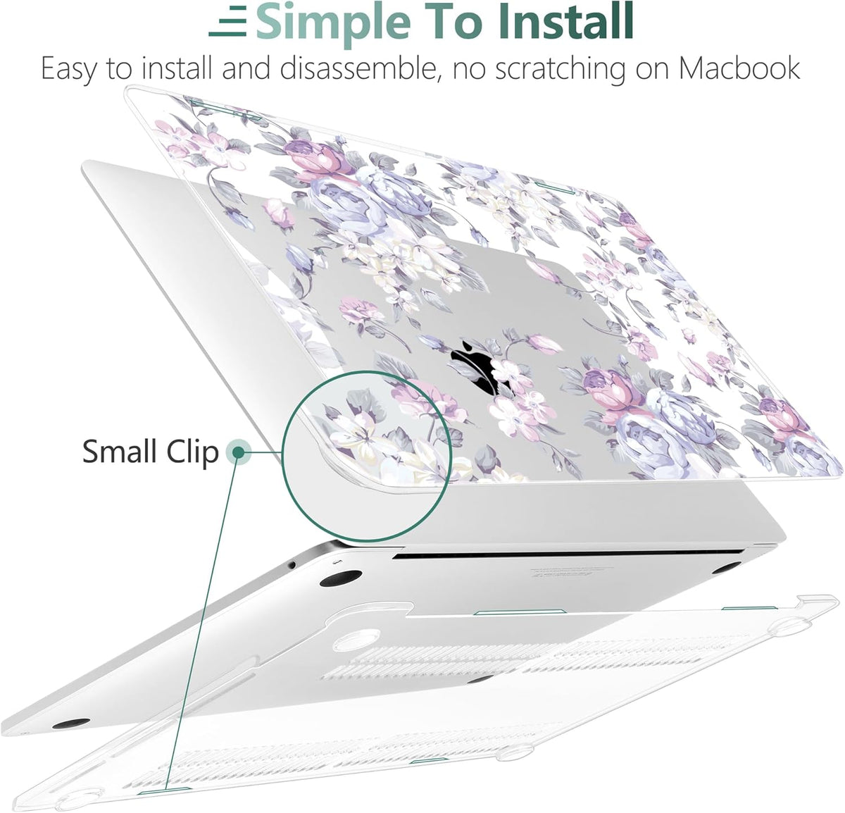 TWOLSKOO Compatible with MacBook Pro 13 inch Case 2023-2016 A2338 M2/M1 A2251 A2289 A2159 A1989 A1706, Plastic Hard Shell Cover & Keyboard Skin & Screen Protector, Purple Peony