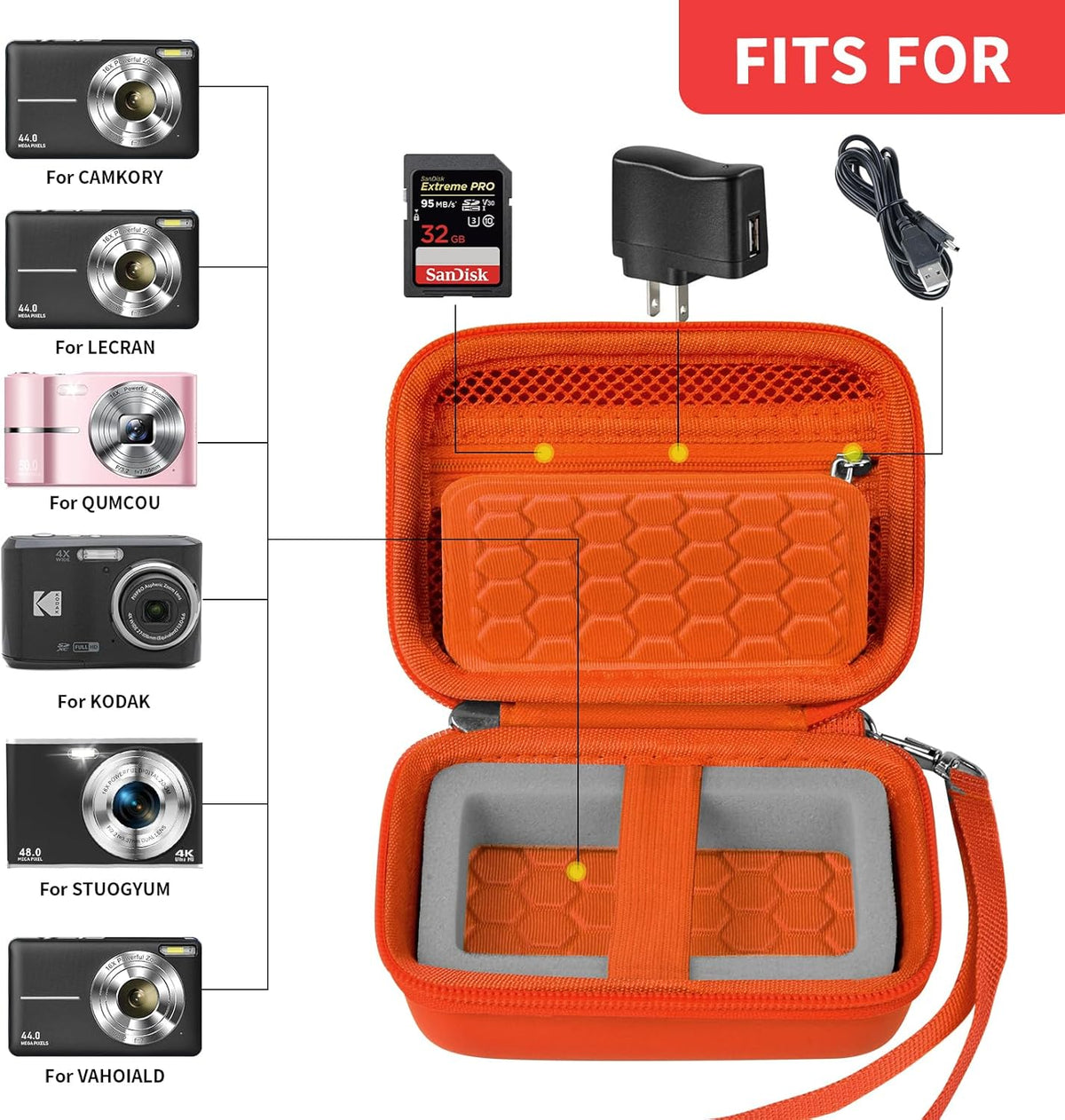 Carrying & Protective Case for Digital Camera, AbergBest 21 Mega Pixels 2.7" LCD Rechargeable HD/Kodak Pixpro/Canon PowerShot ELPH 180/190 / Sony DSCW800 / DSCW831 Cameras for Travel - Orange
