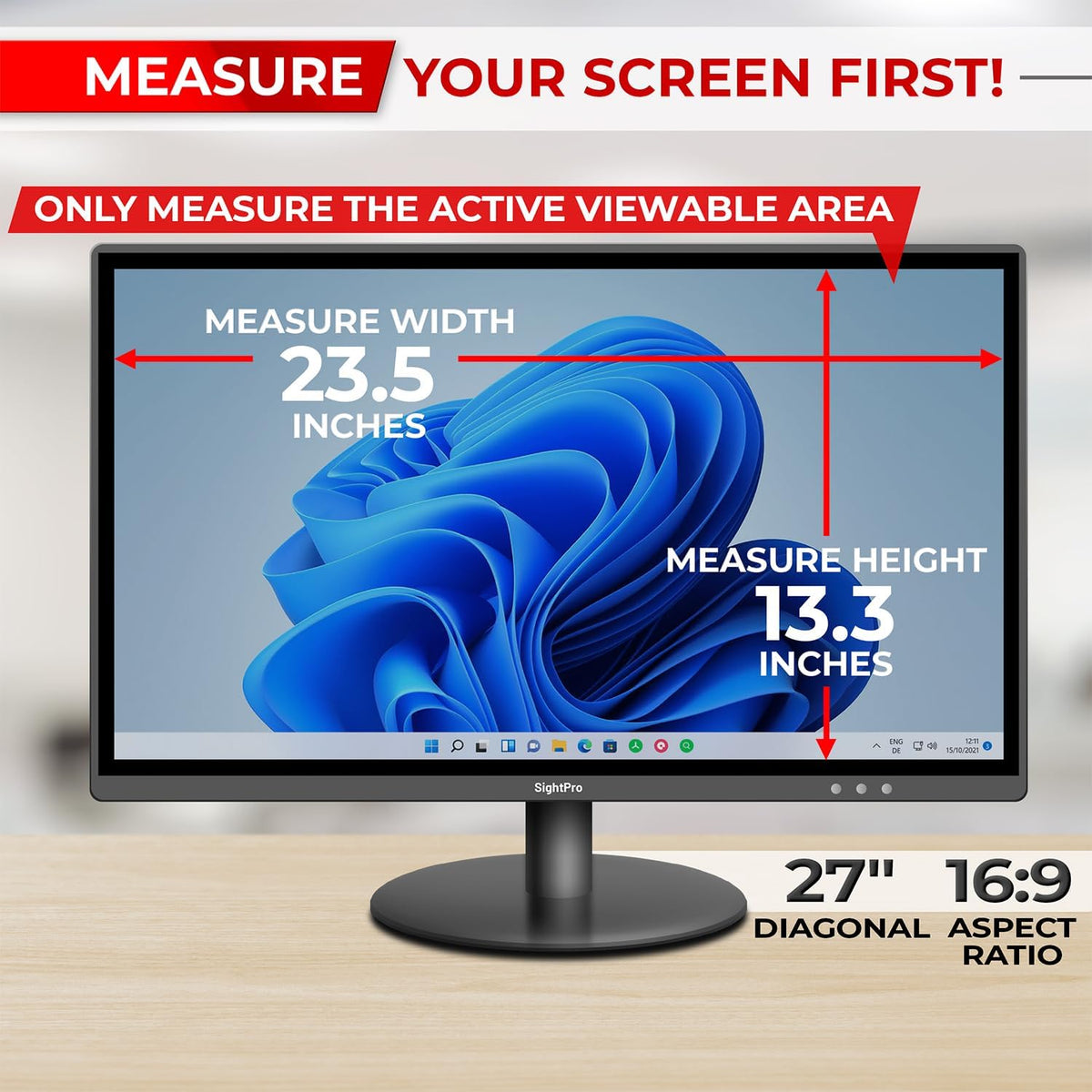 27 Inch 16:9 Computer Privacy Screen Filter for Monitor - Privacy Shield and Anti-Glare Protector