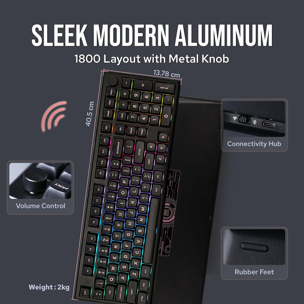 EPOMAKER Galaxy100 QMK/VIA Wireless Gaming Keyboard, Aluminum Shell, Bluetooth/2.4Ghz/USB-C, Pre-Lubed Hot-Swappable Linear Switches, NKRO, RGB Backlit (Black, Marble White Switch)