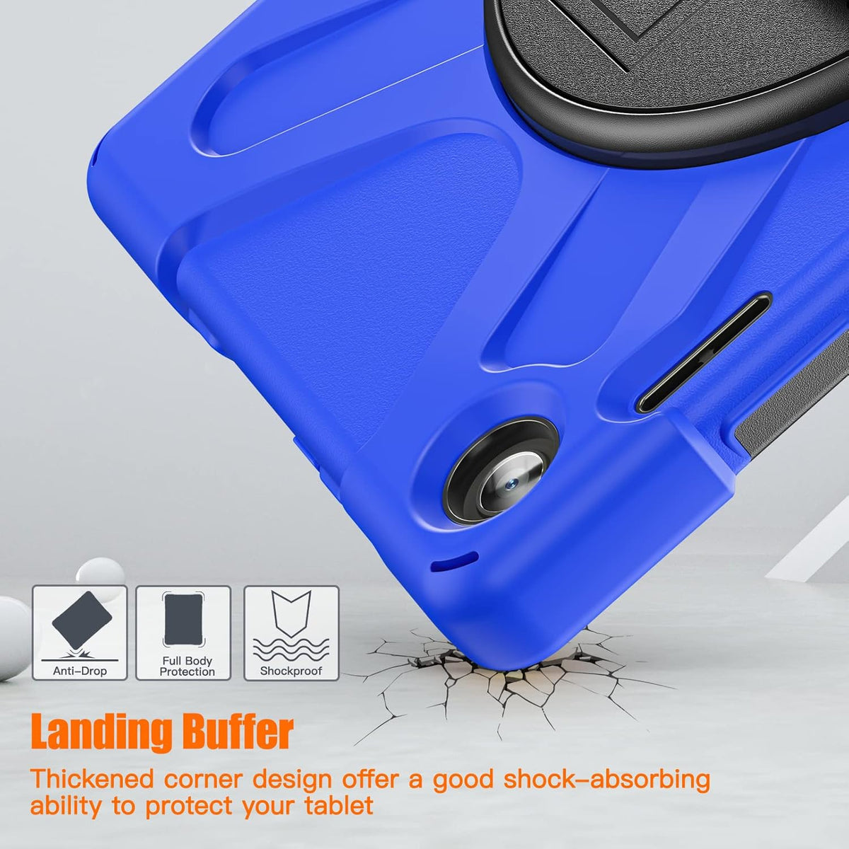 Junfire Shockproof Case for Lenovo Tab M10 3rd Gen 10.1 inch 2022, Heavy Duty Rugged Case with Hand Strap/360°Rotating Kickstand/Shoulder Belt for TB-326FU/TB-328XU,Blue