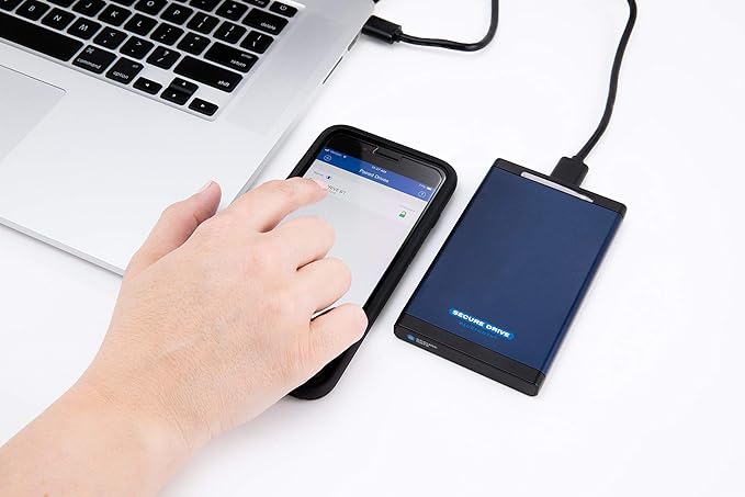 SecureData SecureDrive BT 1TB SSD Hardware Encrypted USB 3.0 Ext Drive FIPS 140-2 Level 3 Unlock via Phone app TAA Compliant CJIS HIPAA CMMC GDPR Compliant Works with Mac and Win Free AV