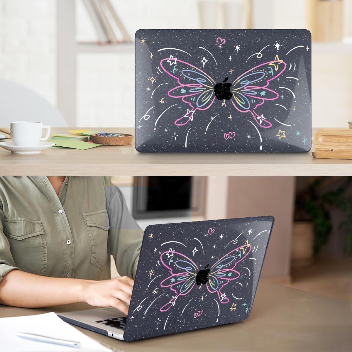 for 2025 2024 2023 2022 MacBook Air 13 inch Case M4 A3240 M3 A3113 M2 A2681 with Touch ID& 13.6" Liquid Retina Display, Plastic Hard Shell&Keyboard Cover&Screen Film&Webcam Cover, Butterfly