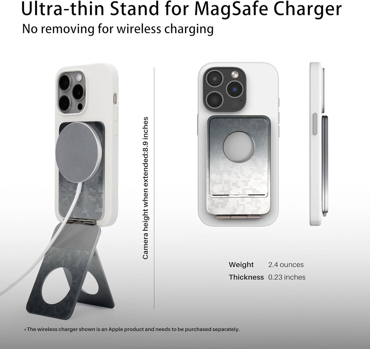 Phone Tripod Stand, Aluminum Alloy Mini Tripod Compatible with Magsafe iPhone 16/15/14/13/12 Series, Foldable Strong Magnetic Phone Stand, Mult-Angle Adjustment Selfie Stick (Mosaic Grey)