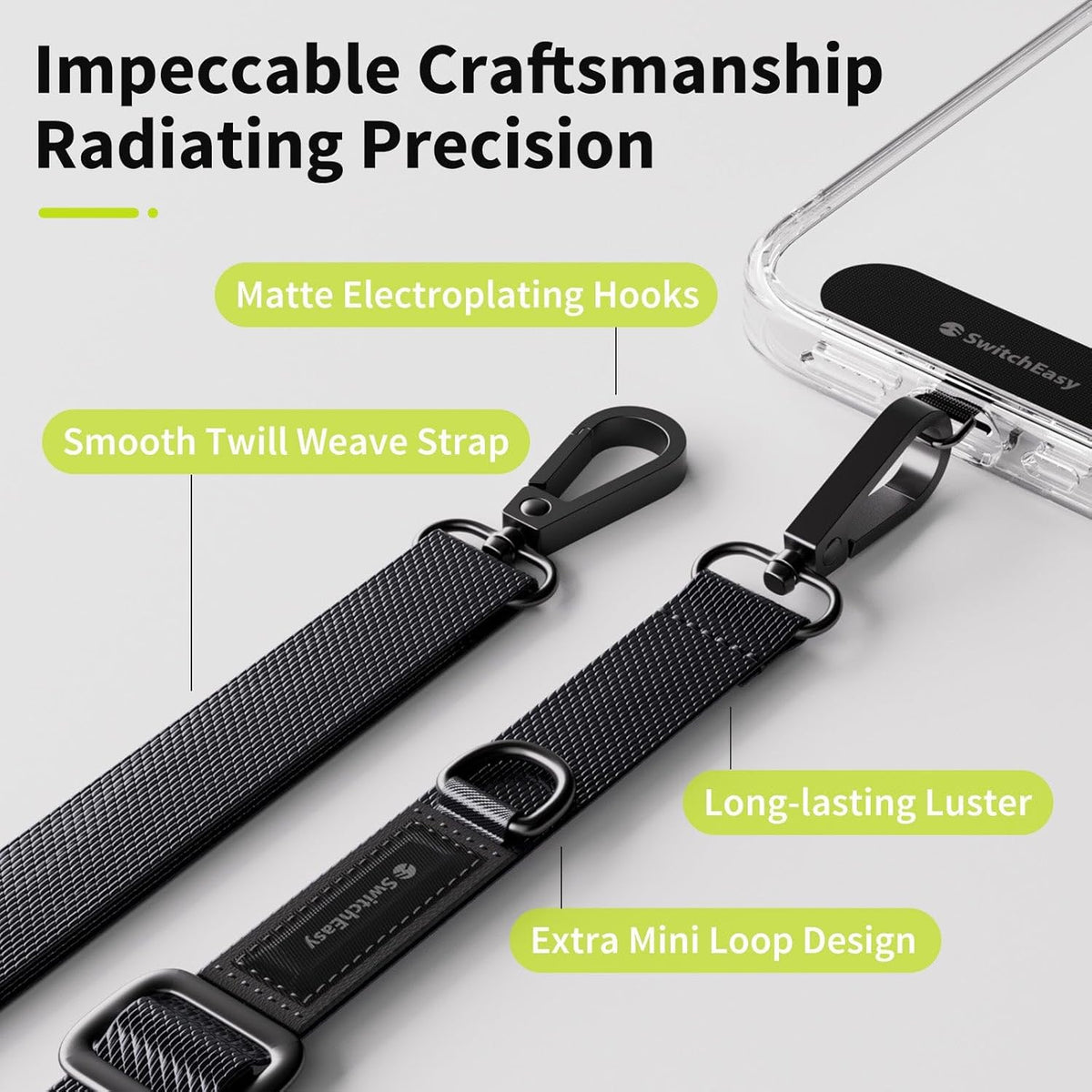 SWITCHEASY 20mm Adjustable Crossbody Phone Strap Compatible with Most Phones, Anti-Theft & Ant-Drop, Hands Free for Phone Lanyard Crossbody with Strap Card Phone Tether Tab - EasyStrap (Dark Black)