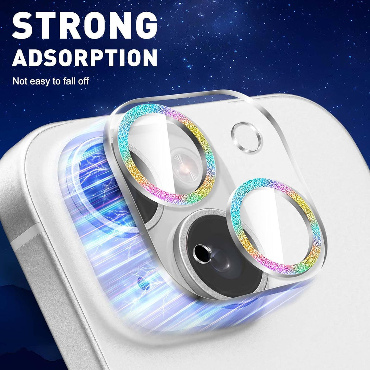 LucBuy 3PCS Sparkling Camera Lens Protector for iPhone 12/iPhone 12 Mini, Full Clear Acrylic Cover with Shiny Colorful Glitter Designed Decoration Back Camera Protector