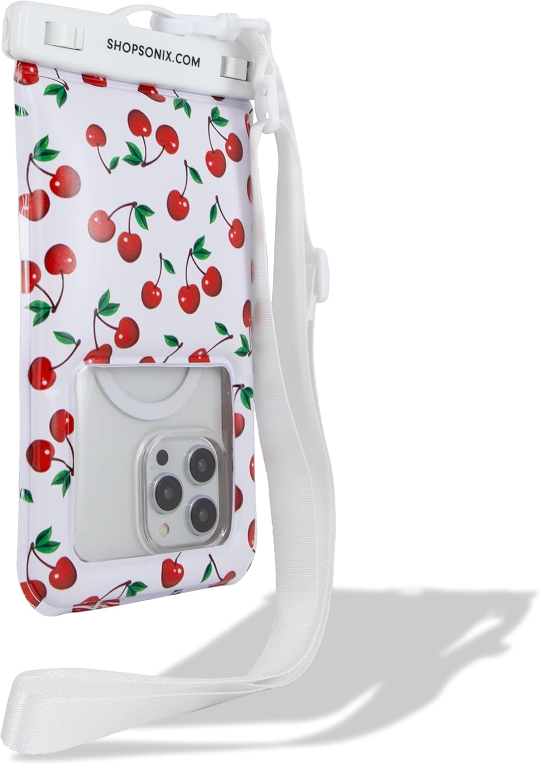 Sonix Waterproof Phone Pouch - Floating Phone Case Dry Bag w/Crossbody Lanyard - Beach Cruise Travel Essentials - Compatible w/All Devices, Touchscreen Friendly | Cherry on Top