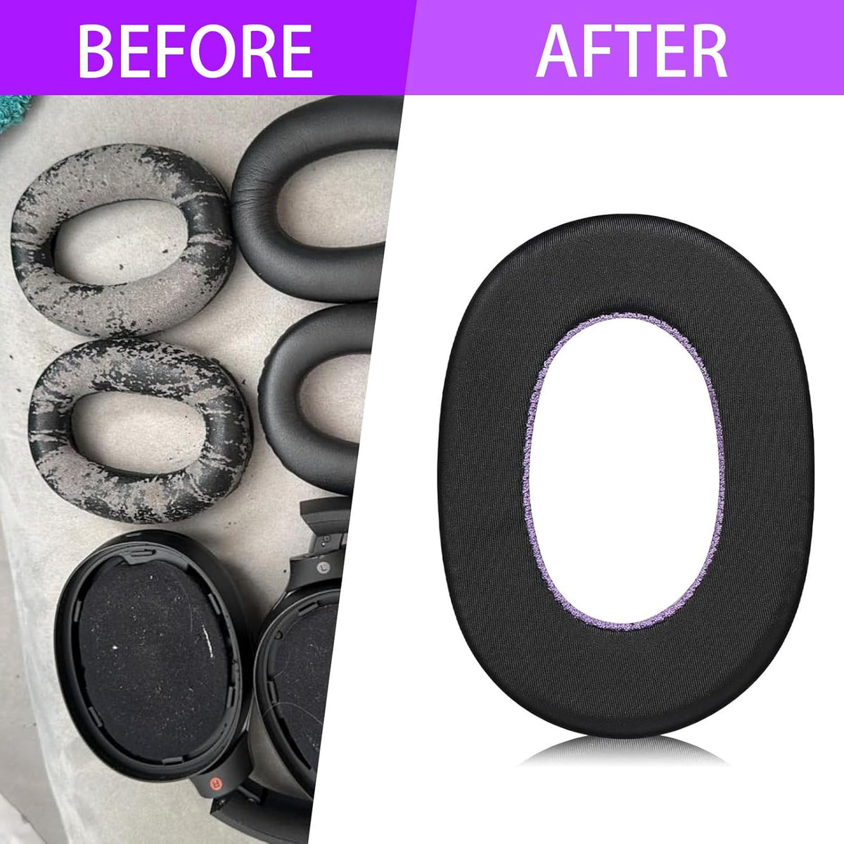 Magic Ice Gel Replacement Earpads for WH-1000XM2/MDR-1000X Headphones (Black/Purple)