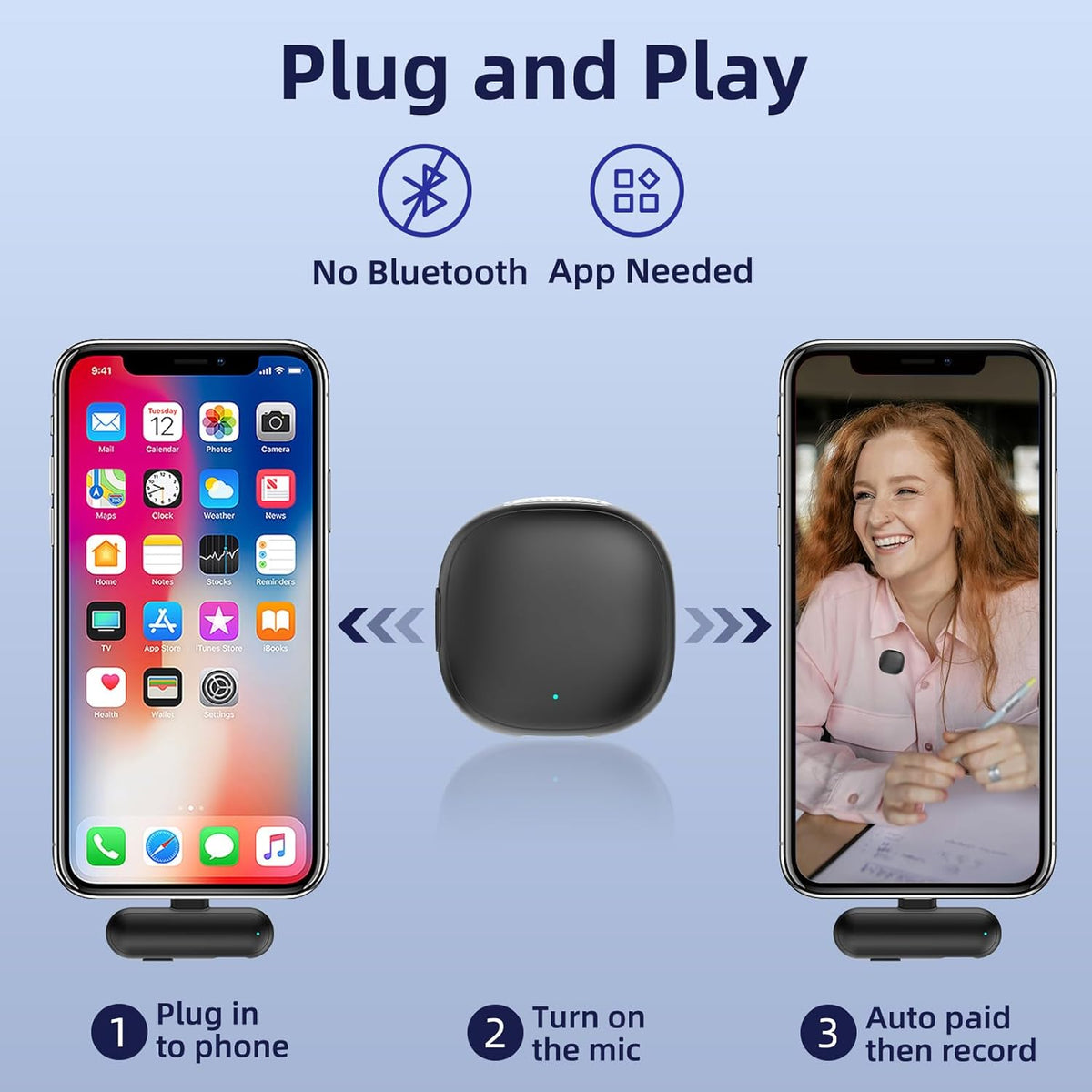 Wireless Microphone for iPhone 16 15 - Ai Noise Cancelling Mini Microphone USB C for Android Phone, Lavalier Mic with 35H Charging Case for Video Recording Vlogging YouTube Tiktok