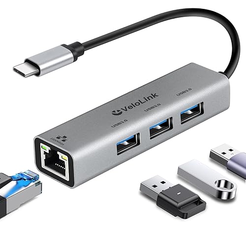 Velolink 4-in-1 USB 3.0 Hub with Gigabit Ethernet Adapter for Laptop, PC, MacBook Pro (RJ45 TYPEC HUB 01)