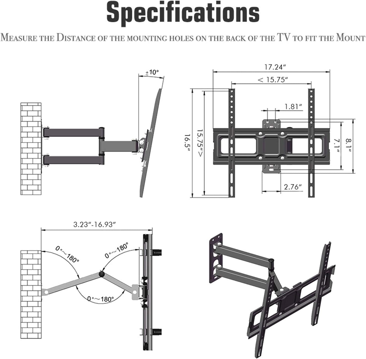 DESIGNSCAPE3D 32-65" 400 400, 35 -10~10 Adjustable TV Stand Mount, VESA * KG Capacity, Tilt