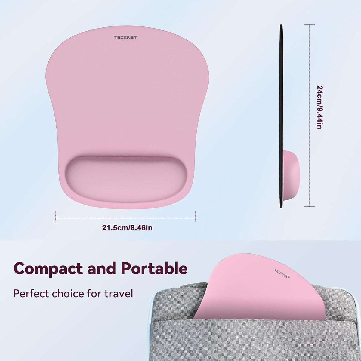TECKNET 2 Pack Mouse Pad with Wrist Support, Ergonomic Gaming Mouse Pad Pain Relief, Portable Comfortable Mousepad for Computer, Laptop, Office, Home Non-Slip Base, Waterproof Surface - Pink