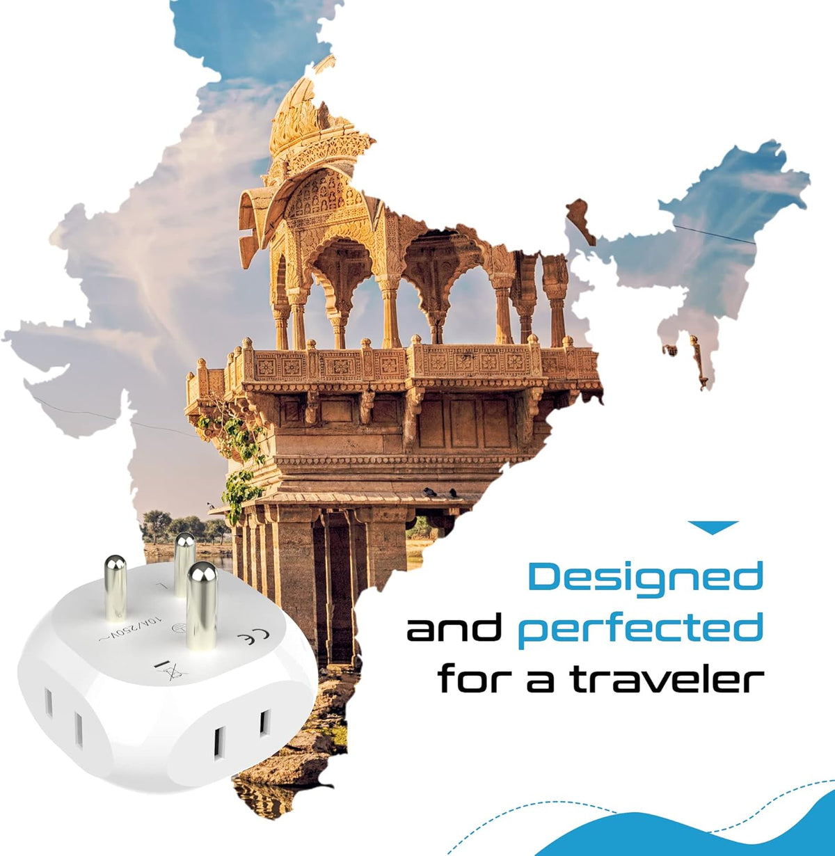 Ceptics India, Pakistan Travel Adapter - 4 Input - Ultra Compact - Light Weight - USA to Any Type D Countries Such as Bangladesh, Maldives and More - 4 Pack (PT-10-4PK)