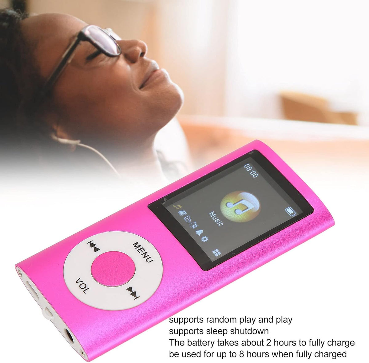 Heayzoki MP3 1.8 Inch 64GB, Player with Bluetooth, Music Player with Built-in HD Speaker, LCD Screen, HiFi Sound