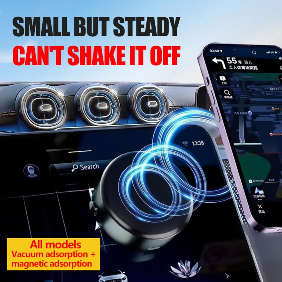 Muuto for MagSafe Car Mount, 360 Rotating Car Magnetic Phone Holder, Strong Adsorption Car Holder Windshield Dashboard Universal Suitable for iPhone and All Smartphones(Silver)