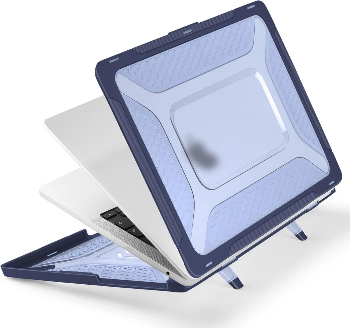 Batianda Case for New MacBook Air 13.6 inch 2025 M4 2024 2022 Release A3240 A3113 A2681 Model,Honeycomb Heavy Duty Protective Hard Shell with TPU Bumper Fold Kickstand & Keyboard Cover, Navy Blue