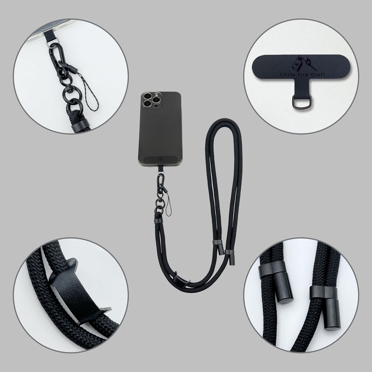 Adjustable Cell Phone Lanyard Crossbody Smartphone Strap Soft Rope Phone Lanyard for Around the Neck Holder (Black)