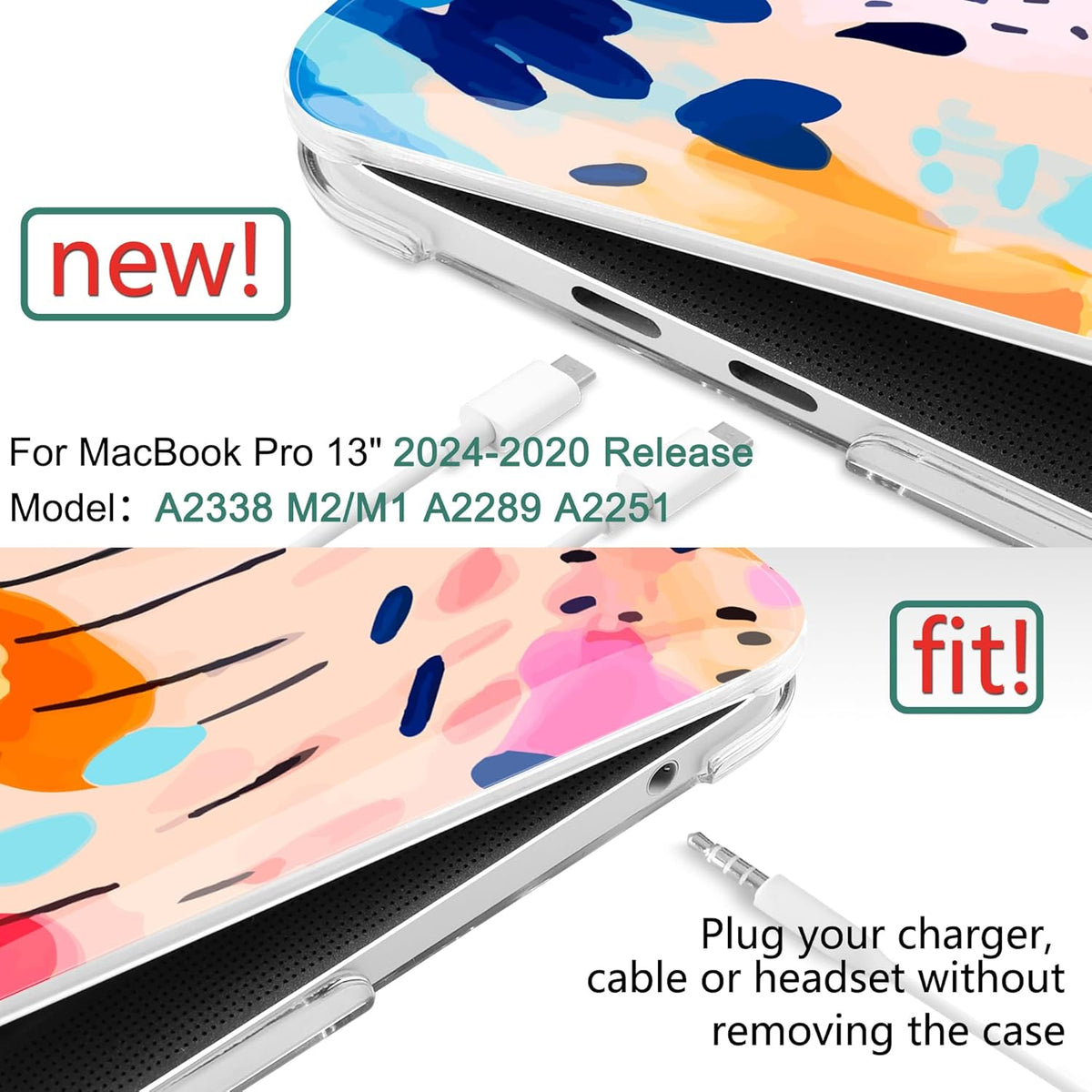 TWOLSKOO Compatible with MacBook Pro 13 inch Case 2023-2016 A2338 M2/M1 A2251 A2289 A2159 A1989 A1706, Plastic Hard Shell Cover & Keyboard Skin & Screen Protector, Bright Abstract Florals